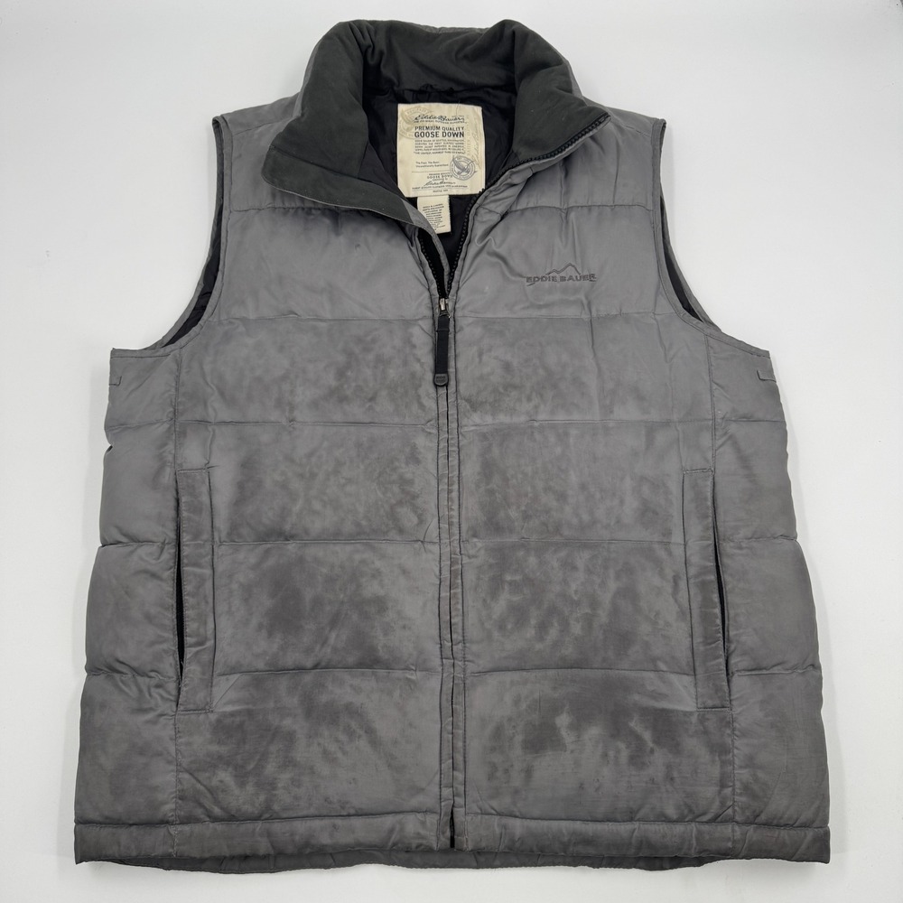 Eddie Bauer Goose Down Puffer Vest Mens Medium Gray Quilted Full Zip Gorpcore